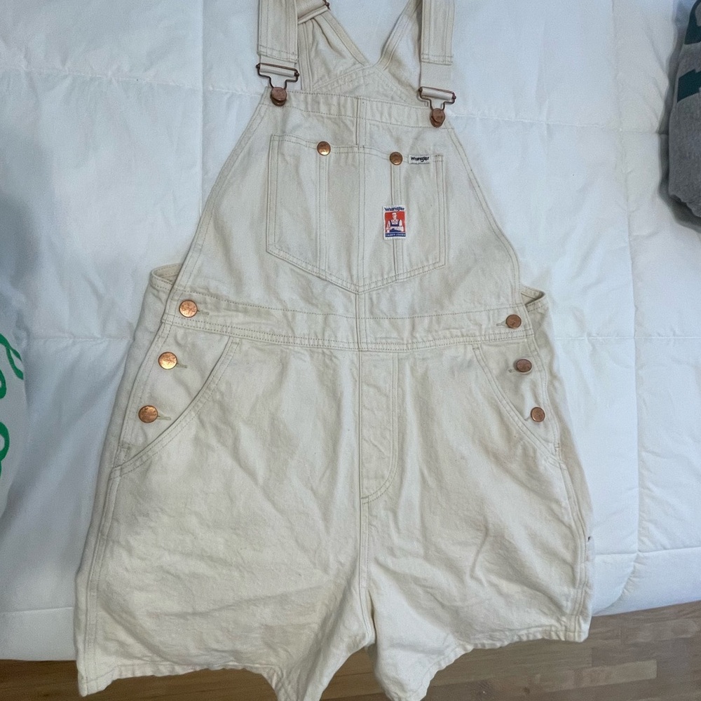 Wrangler Vintage Cream Overalls with Copper Buttons Small (Free People)